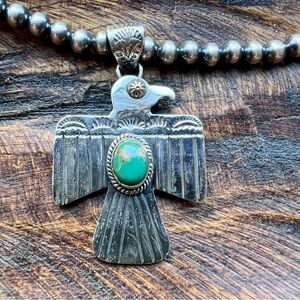 925 Sterling Silver Turquoise Thunderbird Pendant Southwest